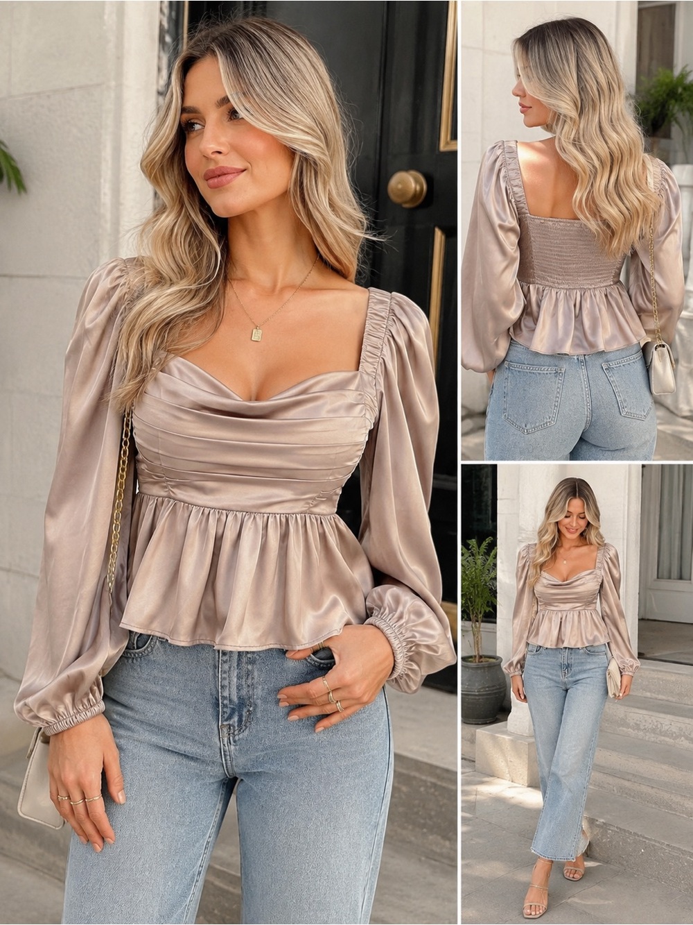 Abercrombie & Fitch Satin Sweetheart Peplum Puff Sleeve Top L NWOT ptp 19”